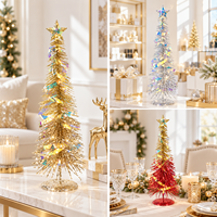 Sapin de Noël en fer forgé à LED à piles avec étoile à facettes pour la décoration de table intérieure de la maison pendant les fêtes (40 cm)