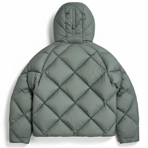 Custom Sage Green Puffer Jacket Hooded Insulated <b>Bubble</b> <b>Coat</b> Packable Winter Outerwear Unisex Puffer Jacket For Wholesale - Product Image 2
