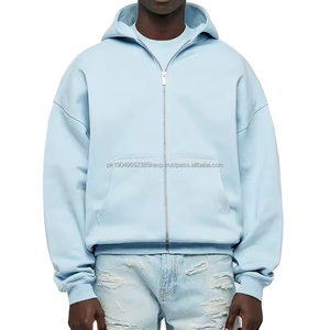 Couleur beige bleu clair Offres Spéciales veste à capuche personnalisée grande taille sweat à capuche chaud teinture unie belle qualité sweat à capuche zippé recadrée - Product Image 1