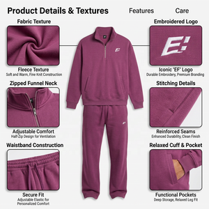 <b>Men's</b> Quarter Zip Sweatshirt Set Relaxed Fit Fleece Pants Streetwear Casual Sportswear Wholesale USA Bulk Supply Tracksuits - Product Image 5