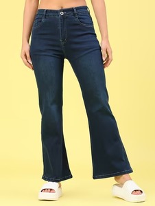 Distressed <b>Boot</b> Cut Mid Waist Knee-Length Denim Jeans Ripped Vintage Style Eco-Friendly - Product Image 1