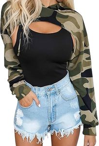 Sudadera con Capucha Corta de Manga Larga para Mujer, Estilo Punk, Hip Hop, Sexy, para Bailar, Rave - Product Image 4