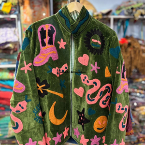 Chaqueta de algodón Suzani hecha a mano en India, chaqueta corta bordada a mano, abrigo unisex, chaqueta corta Suzani hecha a mano - Product Image 6