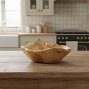 Bol en bois rustique, grand bol en bois de 6 à 7,5 pouces, idéal pour la décoration et le rangement des fruits, cadeau parfait pour un nouvel emménagement - Product Image 4