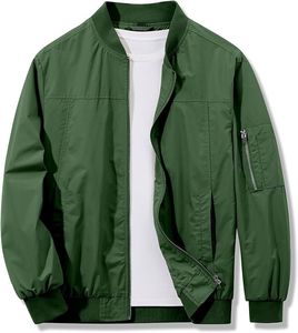 <b>Men's</b> Gray Bomber <b>Jacket</b> Windproof Casual Zipper Stand Collar Polyester Outerwear Autumn Wear - Product Image 6
