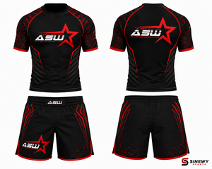 Ensemble Rashguard et Short de Lutte pour Homme Noir Rouge Imprimé par Sublimation Ajusté Anti-Transpiration Vêtements de Sport - Product Image 2