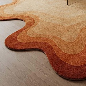 Irregular Shape Hand-Tufted Rug | Nordic Creative Shape Plush Rug | Hand-Carved Sunset Orange Home Decor Gift Factory Price - Product Image 2