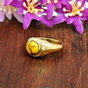 แหวนตราประทับลายดอกดาเลียสีฟ้าเทอร์ควอยซ์ ทอง 14K เวอร์เมล แหวนสไตล์โบโฮ เครื่องประดับทำมือ - Product Image 2