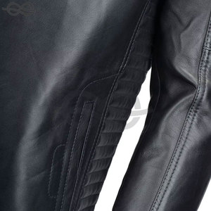 Hot Sale Stylish Men's Black Leather Ribbed Biker <b>Jacket</b> High Quality Fashionable Stand Collar High Street Breathable - Product Image 4