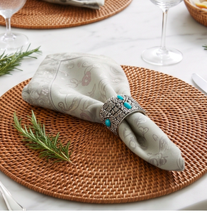Southwestern Turquoise Metal <b>Napkin</b> Rings Set Of 4 <b>Silver</b> Floral Table Decor For Wedding Use And Dining Use - Product Image 6