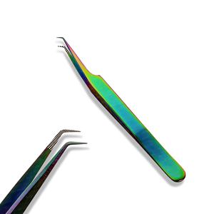 Pince à épiler pour extension de cils avec logo personnalisé pointe en fibre d'acier inoxydable avec étiquette privée et pochette d'emballage - Product Image 2