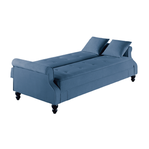 Divano Letto Contemporaneo 1 Pezzo in Tessuto Blu Bruciato Regolabile con Contenitore Imbottito, Schienale Trapuntato e Cuscini per Soggiorno e Uso Futon - Product Image 5