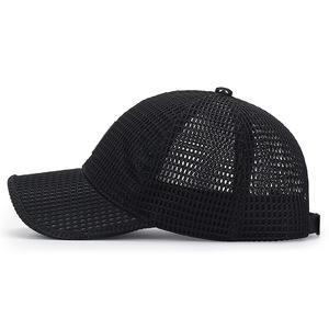 Mesh Trucker Cap Unisex Adjustable Back Closure Breathable Outdoor Sports <b>Hat</b> Solid Black 6-Panel Design Casual Style - Product Image 3