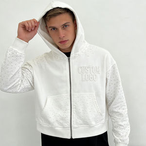 Sudadera con Capucha para Hombre, Estilo Vintage, Ecológica, Casual, con Remaches Blancos y Letras Bordadas, de Algodón, con Bolsillo, Corte Regular - Product Image 1