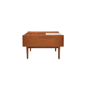 Mesa de Centro de Teca Sólida de Primera Calidad, Estilo Moderno de Mediados de Siglo, con Tapa Elevable, Almacenamiento Oculto y Superficie con Detalles de Mármol - Product Image 4