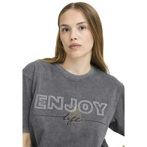 T-shirt femme d'été de haute qualité, imprimé sérigraphié avec strass, col rond, manches courtes, coton 250 g/m², délavé à l'acide vintage, pour les filles branchées - Product Image 4