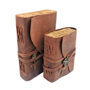 สมุดบันทึกหนังแท้สีน้ำตาลวินเทจทำมือ พร้อมสายคล้องกุญแจแบบโค้ง กระดาษขอบหยักสำหรับวาดภาพ เหมาะสำหรับเป็นของขวัญและโปรโมชั่น - Product Image 2