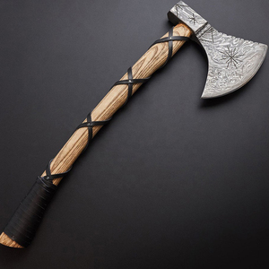 Hacha Vikinga de Damasco Hecha a Mano con Mango de Madera y Cuero, Forjada a Mano, 24 Pulgadas, para Camping, Bushcraft y Supervivencia - Product Image 5