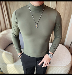 เสื้อยืดคอสูงแขนยาวถักนิตติ้งสำหรับผู้ชายรุ่นใหม่ประจำฤดูใบไม้ร่วงและฤดูหนาว ผลิตจากโพลีเอสเตอร์ 100% เป็นมิตรต่อสิ่งแวดล้อม ทรงปกติ ระบายอากาศได้ดี สวมใส่สบาย ไซส์พลัส - Product Image 5