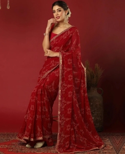 Sari en Georgette KV imprimé et orné de motifs Bandhani - Product Image 3