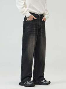 Jean vintage homme coupe large en denim délavé, taille mi-haute, style streetwear - Product Image 3