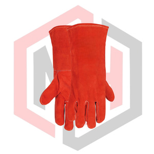 Red <b>Fire</b> Resistant Leather Cow Split Welding Gloves Heavy Duty Industrial Firefighter Safety Gloves Anti-static Breathable - Product Image 3