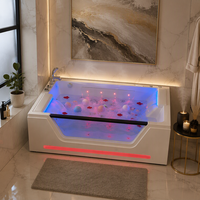 Baignoire de massage à remous pour deux personnes avec fenêtre latérale transparente, éclairage LED coloré et cascade, baignoire de trempage intérieure