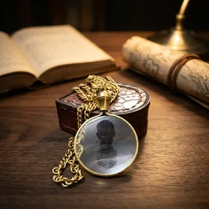 Collier Loupe Vintage en Laiton avec Longue Chaîne Métallique, Loupe de Poche Style Antique pour Collectionneurs et Bureau - Product Image 2