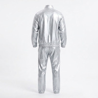Conjunto Deportivo de Lujo para Hombre en Cromo Líquido Plateado Metálico, Chaqueta y Pantalones Brillantes Reflectantes con Cordón Ajustable, Logotipo Personalizado, Venta al Por Mayor