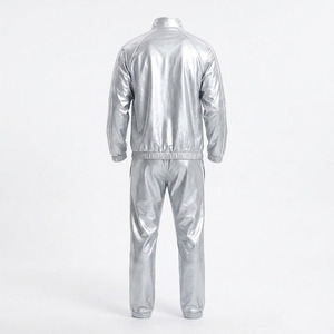Men's Luxury Metallic <b>Silver</b> Liquid Chrome Tracksuit Set Premium Shiny Reflective Drawstring <b>Jacket</b> Pants Custom Logo Wholesale - Product Image 4