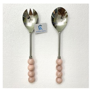 Modern Design Stainless Steel <b>Salad</b> <b>Server</b> With Resin Beaded Handle Long Handle <b>Salad</b> Spoon Set Kitchenware Serving Spoon Fork - Product Image 1
