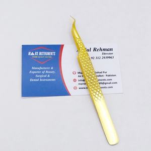 Pinzas de extensión de pestañas de acero inoxidable de alta calidad Agarre de diamante chapado en oro con punta puntiaguda sostenible - Product Image 1