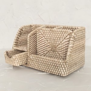 Woven rattan pen holder <b>large</b> pencil case <b>storage</b> <b>baskets</b> multi use desk organiser divided <b>basket</b> - Product Image 2