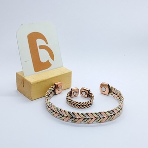 Vintage Fashion Trendy Twisted Copper Magnetic <b>Bangle</b> <b>Bracelet</b> Set Antique Plated Braided Cuff Jewelry for Gift - Product Image 3