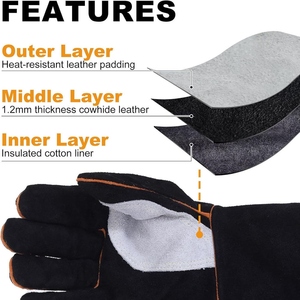 Gants de soudage en cuir de vachette renforcé, résistants à l'abrasion, pour la protection des mains en milieu industriel, gants de barbecue - Product Image 4