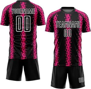 Maillot de football personnalisé sublimé pour homme, motif noir et rose, anti-transpiration, manches courtes, uniforme d'équipe adulte toutes saisons - Product Image 1