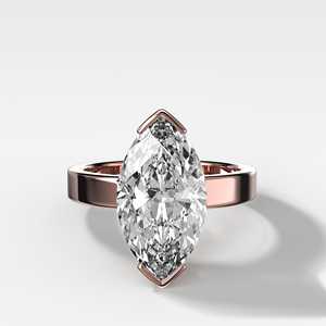 Bague de fiançailles solitaire moderne en or massif 14k 18k avec diamant de laboratoire 2 carats taille marquise demi-sertie, bande de 3,5 mm, fabrication artisanale - Product Image 3