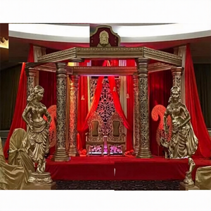 Ensemble de Mandap sculpté en or pour mariage indien, ensemble de Mandap à sculptures dorées, grandes décorations de mariage indiennes à prix abordable aux États-Unis - Product Image 1