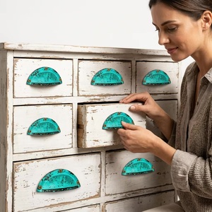 Poignée de tiroir ovale moderne en alliage de zinc Beads Art CIK 187, finition patinée turquoise, bouton de meuble pour maison et bureau - Product Image 4