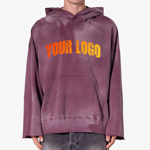 Nouvelle Arrivée 2026 – Sweat à Capuche Oversize Homme en Coton Molletonné Violet Uni avec Imprimé Frontal – Tenue Décontractée Automne pour Hommes - Product Image 1