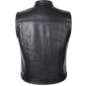Chaleco de Motocicleta de Cuero Sintético para Hombre, con Botones, Resistente al Viento, Bolsillos Laterales Ocultos - Product Image 2