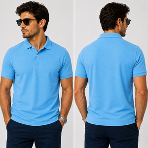 Polo de manga corta para hombre, color verde oscuro, tejido de algodón, informal, de color sólido, diseño transpirable, corte regular. - Product Image 5