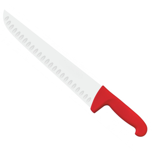 Couteaux à viande professionnels en acier inoxydable avec lame à rainures et manche rouge confortable pour la restauration commerciale - Product Image 3