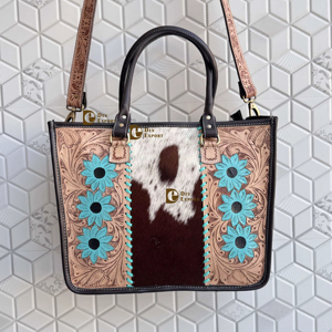 Bolso Tote de Piel de Vacuno con Patrón Occidental, Elegante Bolso de Cuero con Pelo, Tallado a Mano, para Mujer, Multiusos - Product Image 1