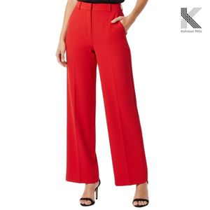Pantalones Anchos Rojos de Alta Calidad para Mujer, Pantalones de Satén Elástico Grueso, Ropa Formal de Oficina, Poliéster - Algodón, Invierno, ODM Personalizado - Product Image 1