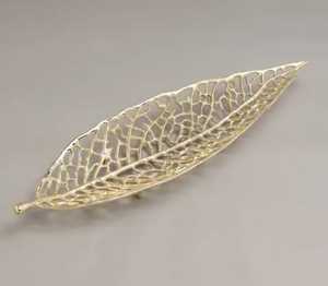 Plateau à bijoux ovale en métal doré en forme de feuille, porte-clés de table, plateau décoratif, organisateur de vanité - Product Image 4