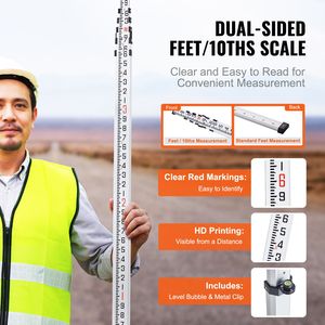 Bastone Telescopico in Alluminio da 20 Piedi, 6 Sezioni, Scala Bilaterale 1/10 di Pollice, Strumento di Livellamento per Misurazioni - Product Image 6