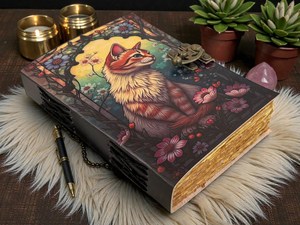 <b>Herb</b> Heritage Handmade Gothic Magic Cat Leather Grimoire Journal | Vintage Sewing Bound <b>Witchcraft</b> Pagan Diary Wiccan Blank - Product Image 4