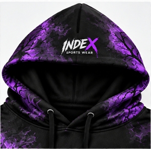 Sudadera con Capucha para Hombre, Diseño de Calabaza de Halloween, Estilo Casual Urbano, Corte Regular, Color Morado y Negro, Estampado Completo - Product Image 5