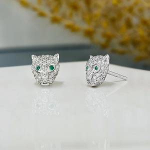 Pendiente de tuerca de pantera de oro macizo de 14K con diamantes pavé y ojos de esmeralda, diamante cultivado en laboratorio, pendiente de tuerca único, pieza individual - Product Image 5